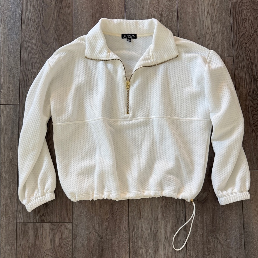 J. Crew White Textured Quarter-Zip Pullover - Picture 3 of 10